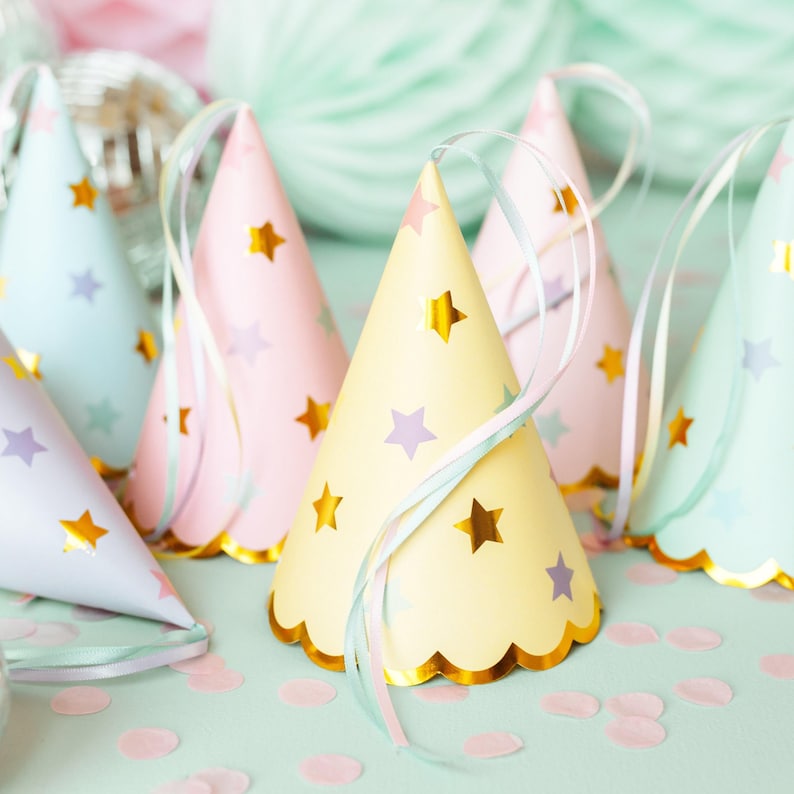 Party Hats 6 x Pastel and Star Party Hats