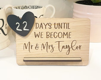 Personalised Wedding Countdown Plaque, Engraved Chalk Sign, Engagement Gift, Gift for Couple Days Weeks Until Mr and Mrs, Congratulations