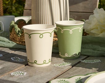 Botanical Party Sage Green Paper Cups x 8, Sage Green Party Cups, Botanical Baby Shower, Sage Green Theme Birthday Party Supplies