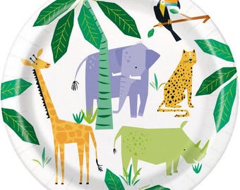Safari Large Party Plates x 8, Safari theme baby shower, safari birthday party plates, wild one tableware, two wild party
