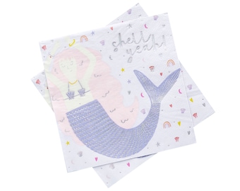 Mermaid Party Paper Napkins x 20, Mermaid theme Birthday Party, Mermaid Birthday Napkins, Mermaid Party Tableware, cocktail napkins