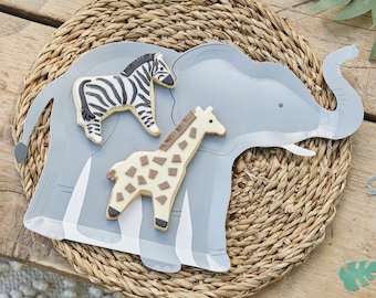 Safari feestartikelen, olifant feestborden x 8, safari thema feestservies, Wild One verjaardagsfeestje, babyborrelborden olifant