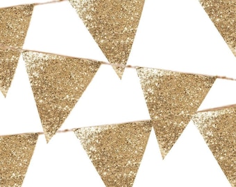 Luxe Gold Glitter Bunting 3 metres, Gold Party Bunting, Baby Shower Decorations, Gold Decorations, Gold Glitter Party Decor