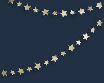 Guirnalda de estrellas doradas – Decoración para fiestas navideñas – Guirnalda de estrellas de aluminio de 4 m – Decoración colgante para árbol de Navidad – Fondo festivo – Guirnalda dorada para fiestas