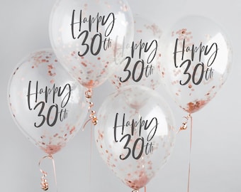 30 Anni Compleanno Decorazioni Donna, Palloncini 30 Anni Donna, Rosa Retrò Festoni Compleannoi, Pompon di Carta, Striscione Di Happy Birthday