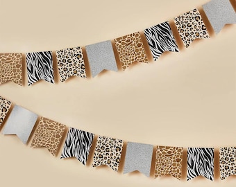 Safari Animal Print Party Bunting, Animal Party Bunting, Safari Childrens Party Decorations, Kids Bedroom Decorations, Wild One decorations
