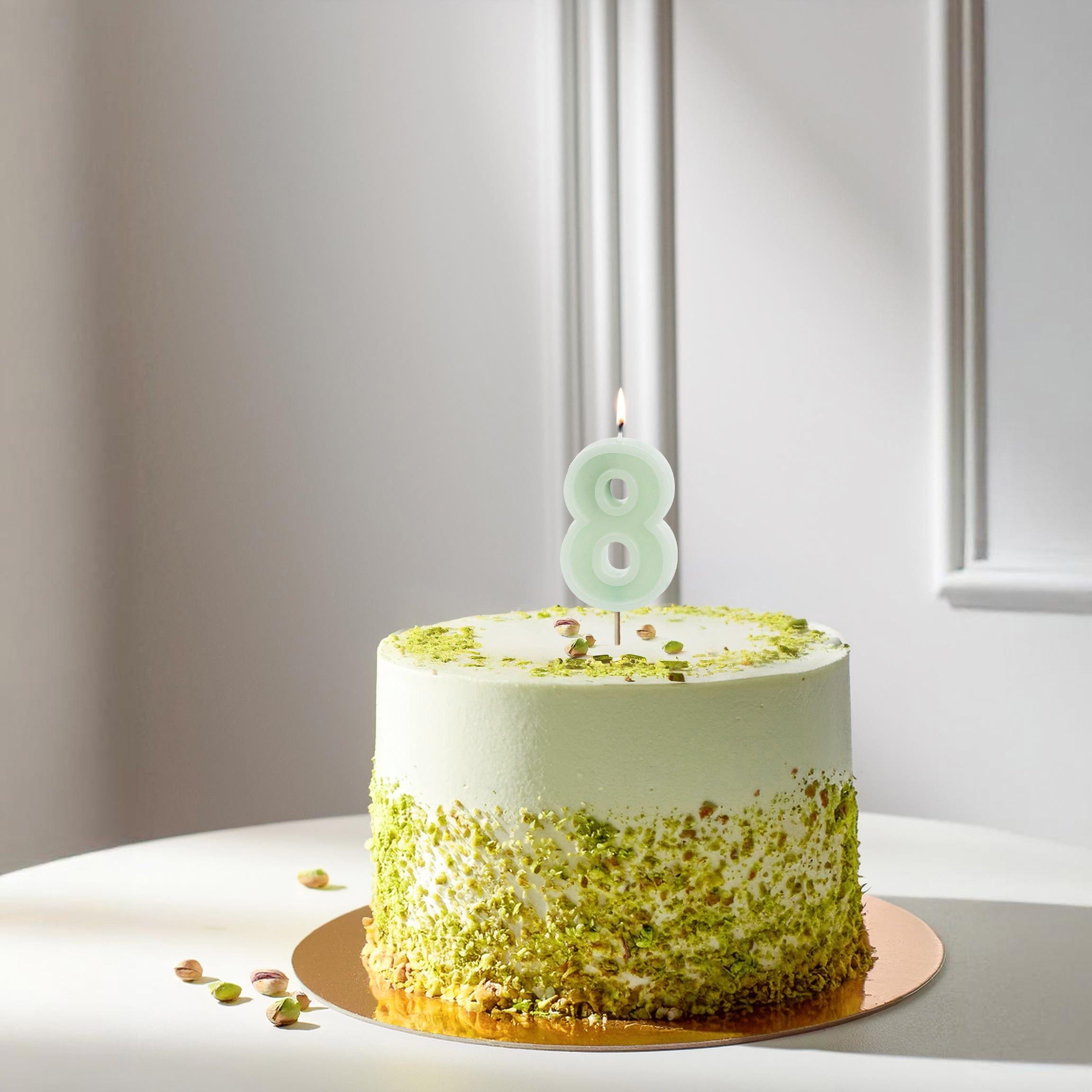 Panda Candele di compleanno 8 numeri, 3D verde bianco, 8 candele di compleanno per torte, con glitter fatti a mano, lucido, decorazione per torte di compleanno, perfette per feste di compleanno a