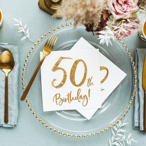 Gold 50th Birthday Party Napkins x 20, 50th birthday party serviettes, 50th table decorations, 50th tablescape, 50th party decorations