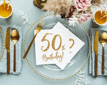 Goldene Partyservietten zum 50. Geburtstag x 20, Partyservietten zum 50. Geburtstag, Tischdekorationen zum 50. Geburtstag, Tischdekoration zum 50. Geburtstag, Dekorationen zum 50. Geburtstag