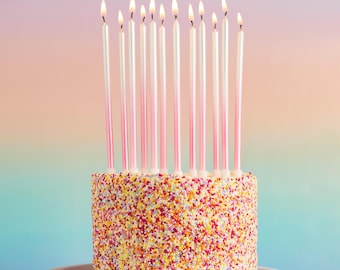 Rosa Ombre hohe dünne Kerzen - 12er-Packung, rosa Kuchenkerzen, rosa Kuchenkerze zum 1.Geburtstag, pastellrosa Kuchenkerze zum 1. Geburtstag