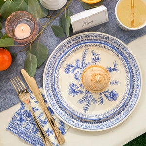 Piattini di carta piccoli in stile francese vintage Toile x 10, set di piatti con motivo Toile x 10, stoviglie blu, stoviglie in stile vintage