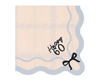 Black Bow Happy 60 Paper Napkins x 12, Bow themed 60th birthday party supplies, monochrome party