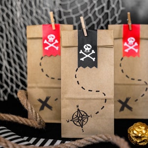Sacchetti per dolcetti per feste pirata - Sacchetti per feste pirata in carta kraft - Sacchetti per bottino per feste di compleanno - Festa per bambini - Confezione da 6