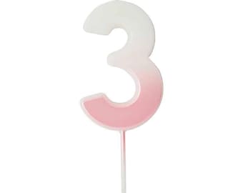 Pink Ombre Number 3 Cake Candle, 3rd birthday cake candle