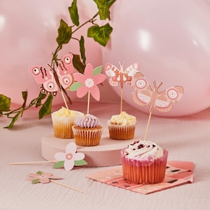 Flower & Butterfly Cake Toppers x 12, Girls birthday cake toppers, butterfly cake decorations, butterfly birthday party supplies
