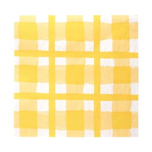 Puede incluir: Patrón de cuadros vichy amarillo y blanco con efecto acuarela. El patrón está formado por cuadrados con fondo amarillo y líneas blancas.