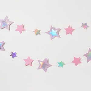 Iridescent Trailing Stars Garland, Star Bunting, Mermaid party decorations, Star decorations, Pastel Party Decorations, Baby shower decor