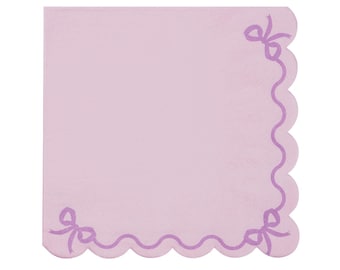 Lichtpaarse feestservetten met geschulpte strik x 12, pastelpaarse feestservetten, paarse feestartikelen, feestservetten met strik
