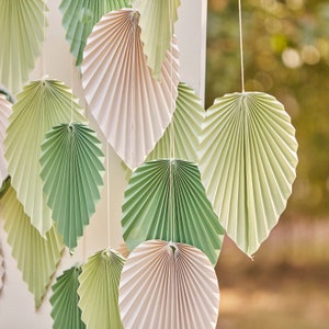 Paper Sage And Cream Palm Decorations, Garden party decor, Party decoration, Leaf style backdrop Pampas style, luau party decorations