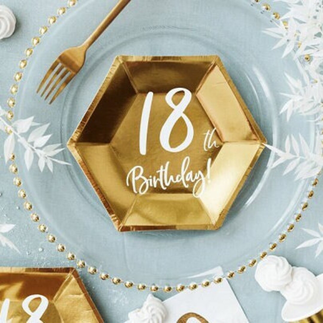 18th Birthday Party Gold Paper Plates X 6, 18th Birthday Tableware Set — free download