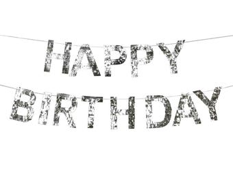 Happy Birthday Banner - Silver Foil, silver birthday party bunting, silver party decorations, silver birthday party supplies