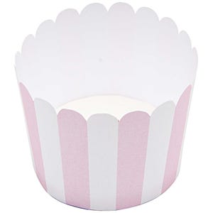Roze en witte streep bakvorm x 12, ijsbekers, zoete paasbekers, voedselbekers paasfeest, roze verjaardagsfeestje benodigdheden