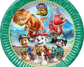 Paw Patrol Dino Movie Paper Plates, Pack of 8 23cm Party Plates, Kids Dinosaur Birthday Party Tableware