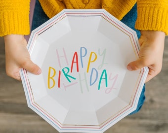 Birthday Party Plates x 8, Oui Party - Happy Birthday Hexagon Party Plates  x 8, Birthday Table Decorations