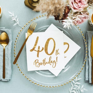 Gold 40th Birthday Party Napkins x 20, 40th birthday party serviettes, 40th table decorations, 40th tablescape, 40th party decorations
