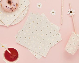 Daisy Floral Paper Napkins (Pack of 16), Girls Floral Party Cups, Daisy Tableware, Pink Daisy Flower plates, Daisy Partyware, Pink Tableware