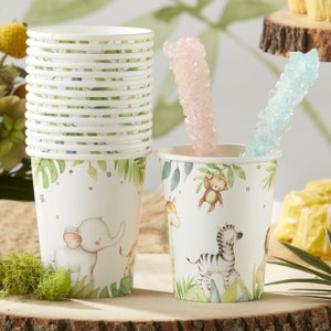 Bicchieri di carta per feste con motivo Safari Baby Animals x 16, Kate Aspen, set di bicchieri per baby shower, 1° compleanno, battesimo
