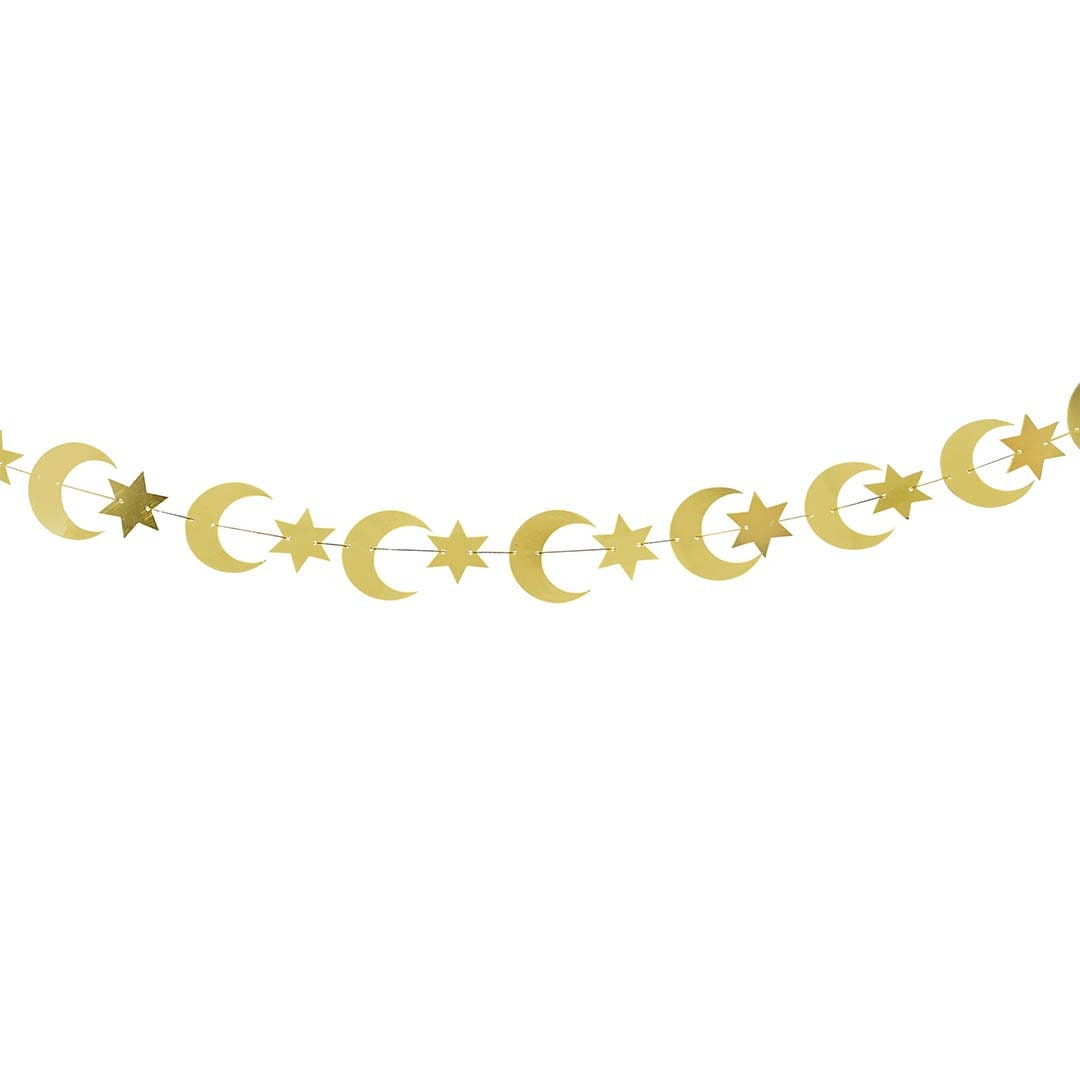Eid Moon Star Gold Hanging Banner, Eid Mubarak Party Decorations, Gold ...