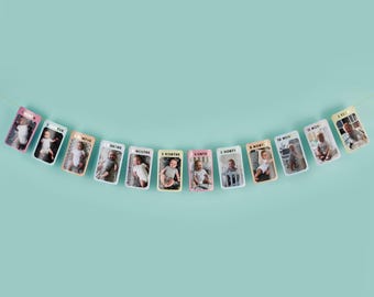 1st Birthday Baby Photo Banner Bunting Garland for Newborn to 12 Months Birthday Party Decorations Monthly Milestone Decor photo banner
