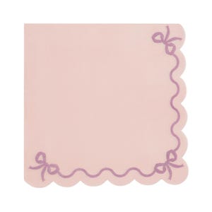 Light Pink Scalloped Bow Party Napkins x 12, pastel pink party napkins, light pink party tableware, pink party supplies, princess party