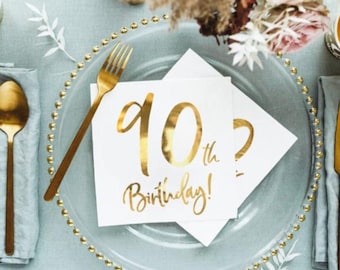 Gold 90th Birthday Party Napkins x 20, 90th birthday party serviettes, 90th table decorations, 90th tablescape, 90th party decorations