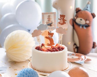 Adornos para pastel de primer cumpleaños con ositos de peluche (5 unidades), decoraciones para pastel de fiesta de primer cumpleaños, adorno para pastel de primer cumpleaños, artículos para fiesta de primer cumpleaños