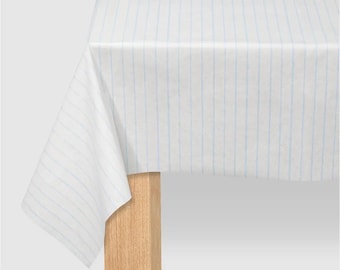 Pale Blue Pinstripe Paper Tablecloth, Light Blue Party Supplies, Baby Shower tablecover, pastel blue table runner, Coterie Party table cloth