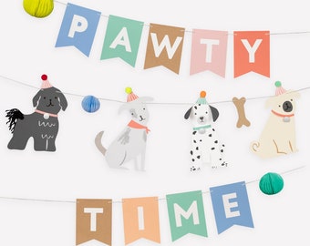 Ghirlanda per cuccioli, decorazioni per feste a tema Meri Meri Dog, bandierine per feste, Pawty Time