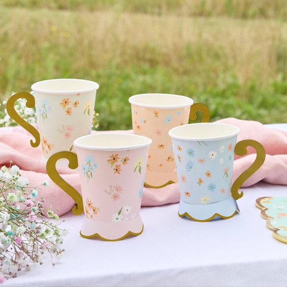 Floral Tea Party Paper Cups x 8, tea party tableware, floral birthday party supplies, garden party, floral birthday party supplies