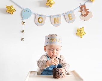 First Birthday Teddy Bear Chair Banner & Crown, 1st Birthday Party High Chair decorations, 1st birthday party decorations, teddy bear theme