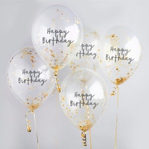 Gelukkige verjaardagsballonnen x 5, gouden latex confetti ballonbundel, gouden ballonnen, ballonbundel, decoraties voor verjaardagsfeestjes
