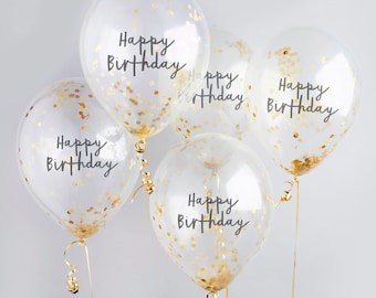 Happy Birthday Balloons x 5, Gold Latex Confetti Balloon Bundle, Gold Balloons , balloon bundle, Birthday party decorations