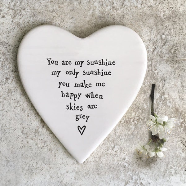 You are my sunshine gift, Porcelain heart coaster gift, Baby shower gift, Sister Gift, Mothers Day gift, Wife gift, gift for her