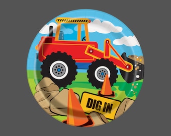 Construction Party Plates x 8, Construction theme birthday party tableware, construction birthday party, tractor party plates digger party