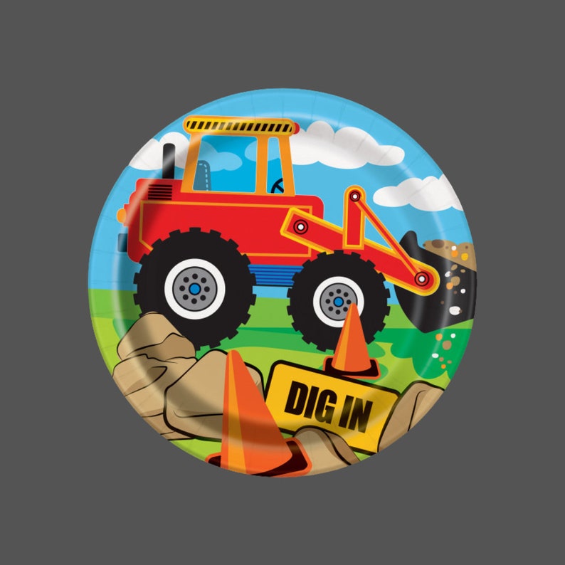 Construction Party Plates x 8 Construction theme birthday party tableware construction birthday party tractor party plates