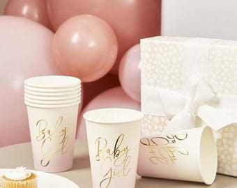Rosa 'Baby Girl' Pappbecher x 8, Rosa-Babyparty-Zubehör, Baby-Babyparty-Geschirr, Willkommens-Babyparty