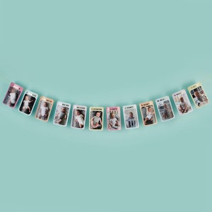 1st Birthday Baby Photo Banner Bunting Garland for Newborn to 12 Months Birthday Party Decorations Monthly Milestone Decor photo banner
