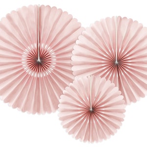 Ventagli per feste rosa antico x 3, decorazioni per feste rosa pastello, ventagli di carta rosa