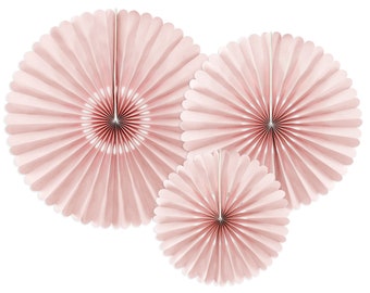 Dusty Rose Pink Party Fans x 3, Pastel Pink Party Decorations, Pink Paper Fans