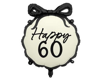 Happy 60 Black Bow Folienballon, 60er Geburtstag einfarbige Ballons mit Schleife, 60er Jahre Geburtstagsballons
